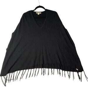 Michael Michael Kors Black Knit Poncho Sweater Boho Fringe Hem Women S/M Staple